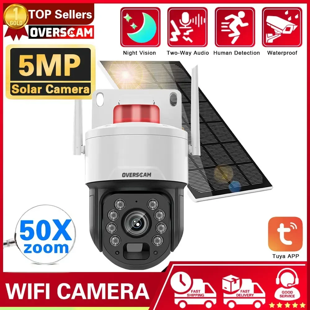 

5MP Audio Surveillance IP Solar Camera 50X Optical Zoom Human Detection PTZ CCTV Security WiFi Solar Panels Cam Tuya Smart Life