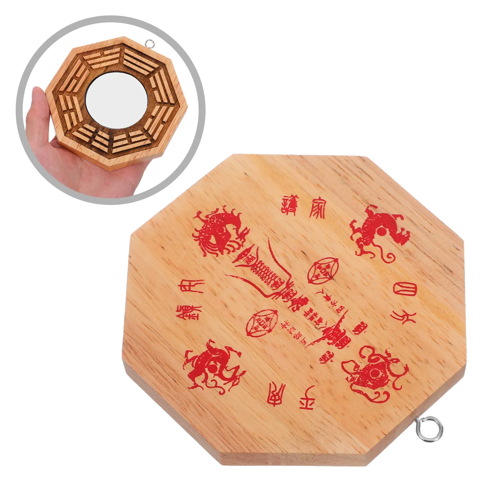 Handcrafted Wooden Bagua Mirror Pendant Feng Shui Convex Mirror Door Balcony Protection Good Luck Charm Chinese Door Decor