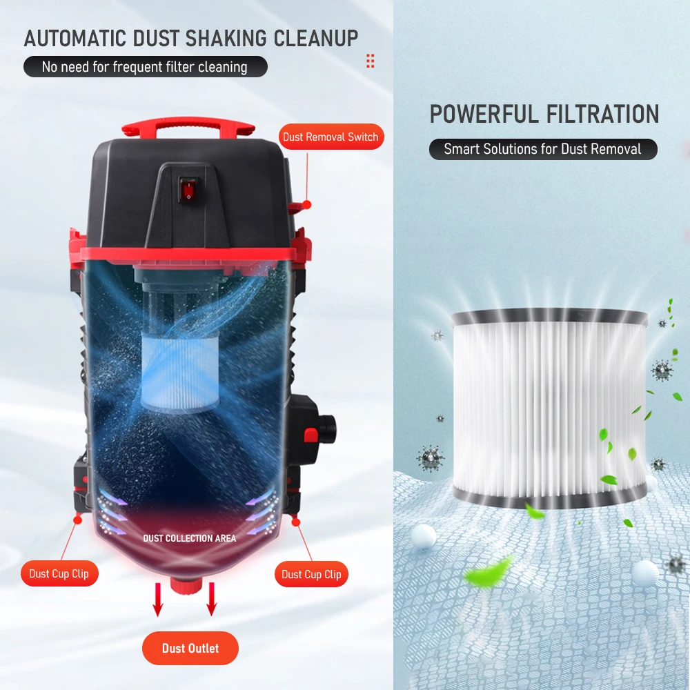 100W High-Power Wall-Mounted Vacuum Cleaner with Automatic Dust Shaking Function - Garage Vacuum Cleaner Car Cleaning Vacuum