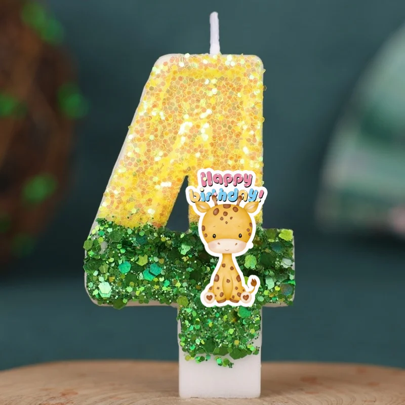 Forest Animal Giraffe Digital Candle Number 0-9 Kids Happy Birthday Cake Decoration Supplies Cartoon Party Accessories Supplies