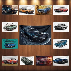 90x150cm Vintage American Muscle Cars Flag Polyester Digital Printing Retro Car Banner For Decor