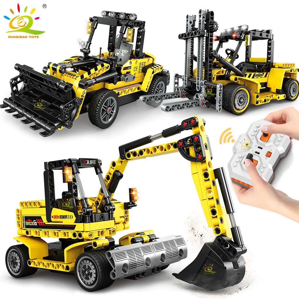 HUIQIBAO TOYSBulldozer Dump Truck Building Blocks Set for Children  Engineering Toys City Construction Bricks, Car Kids Gift