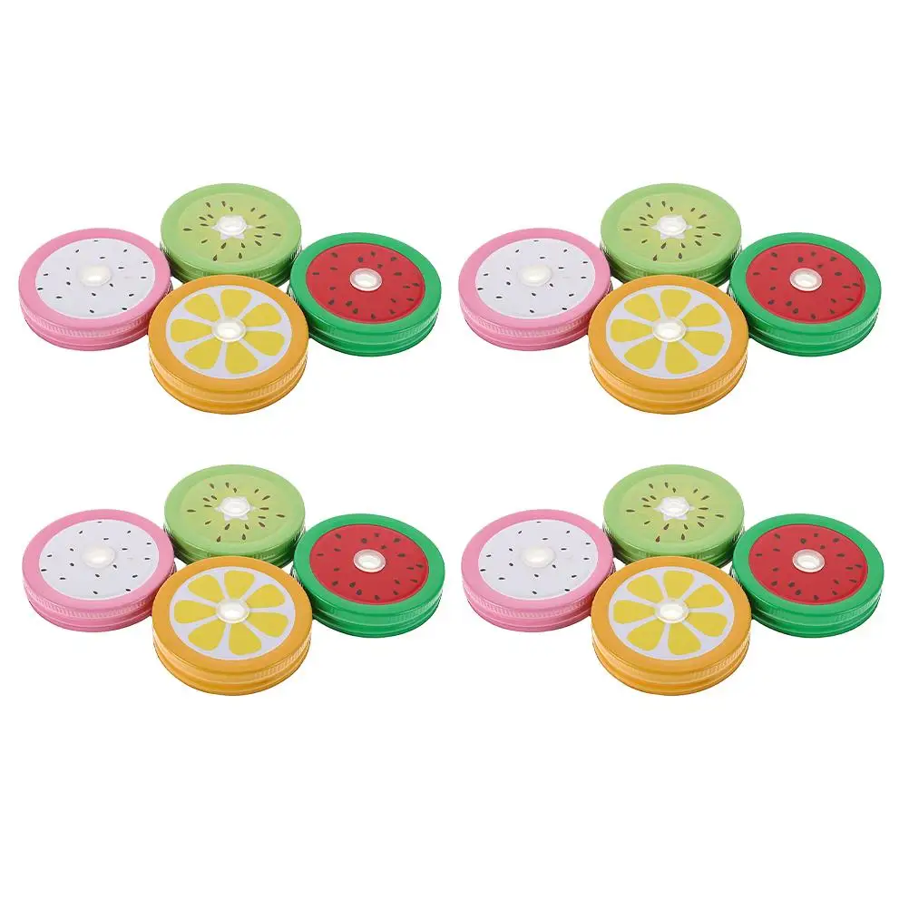 

16 Pcs Mason Jar Lids Fruit Pattern Straw Hole Covers Lightweight Portable Reusable Sealed Canning Lids Metal Tinplate