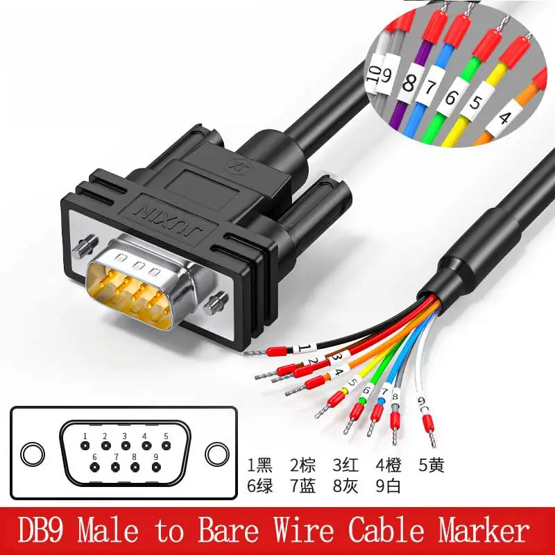 DB9 Connector RS232 Serial Cable ,9 male 15 25 Female to Bare Wire with Cable Marker,DB15 DB25 DB37 D-SUB 37 pin to Bare Wire Ca