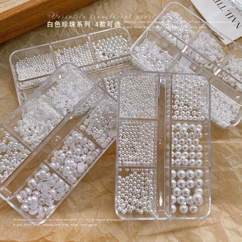 미니 믹스 사이즈 진주 순백 프렌치 반원형 평평한 바닥 바로크 진주 네일 아트 장식 매니큐어 액세서리 도매