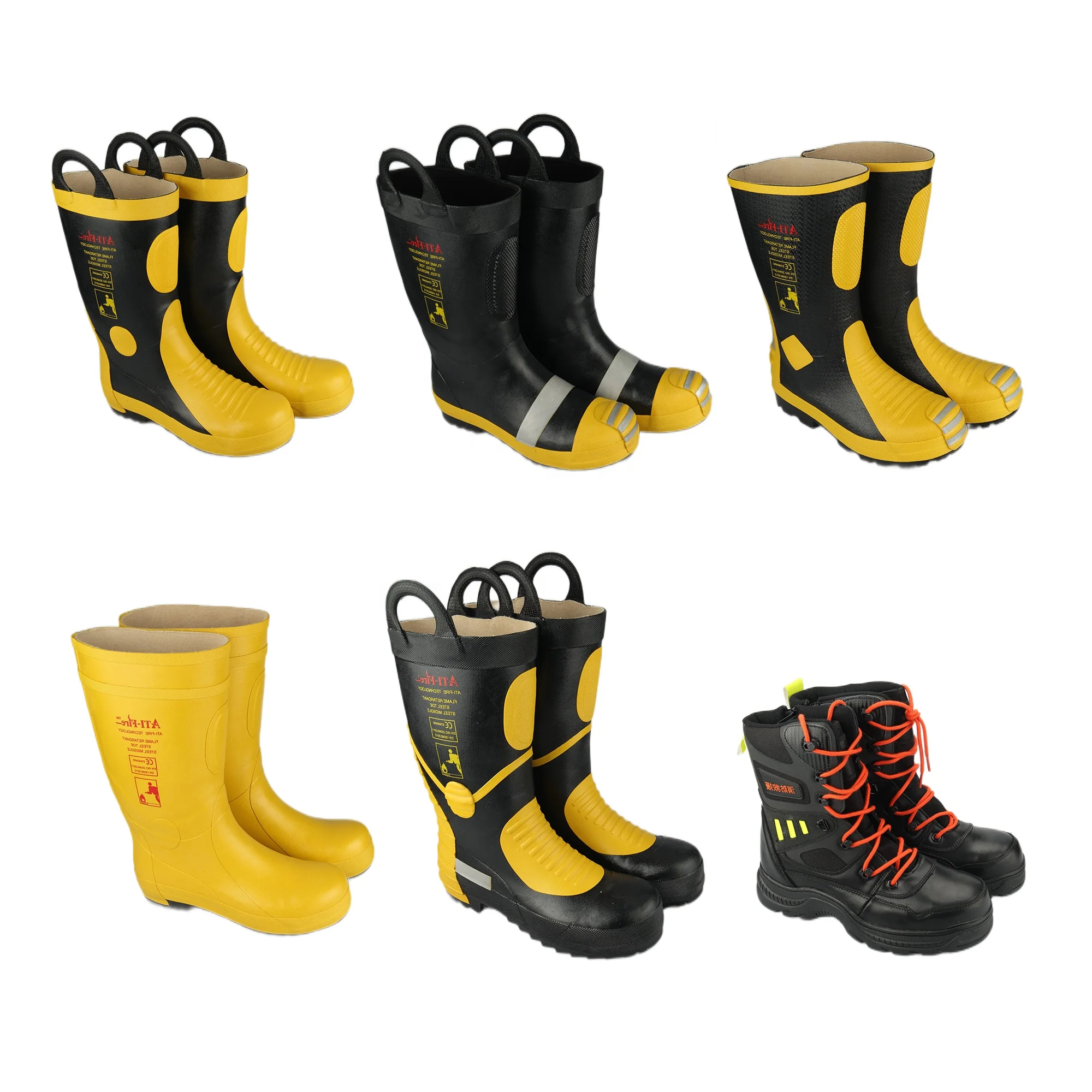 Firefighter Waterproof Anti-puncture Industrial Rubber Rain Steel Toe Fireman Boots