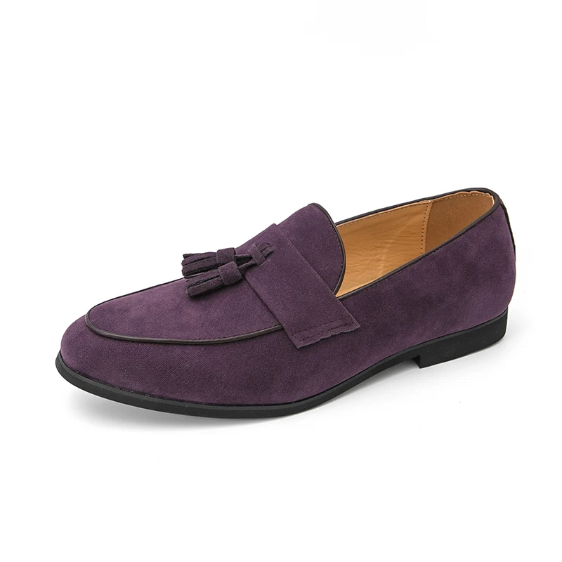 Men Loafers Faux Suede Solid Color Low Heel Tassel Decoration Professional Classic Business Men Shoes