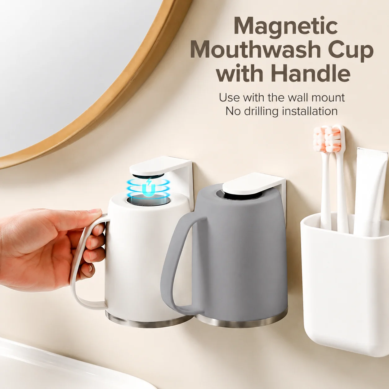 Magnetic Wall-mounted Toothbrush Holder 304 Stainless Steel Cup_voghion.com