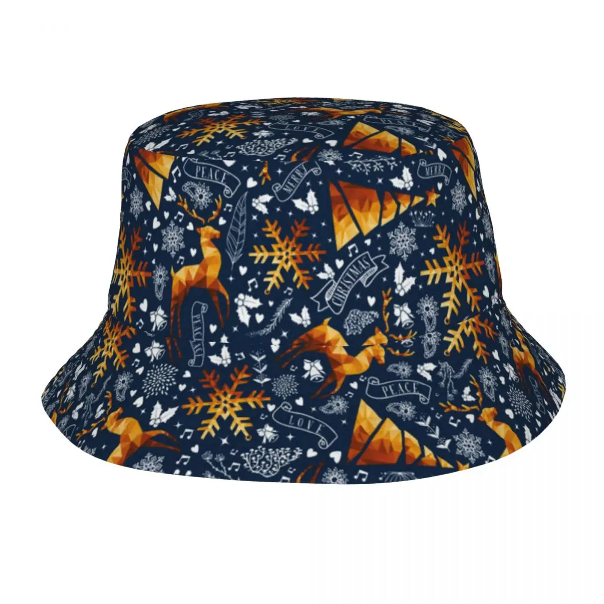 

Bucket Hat Unisex Bob Cap Hip Hop Gorros Merry Christmas Ggold Deer Panama Cap Beach Sun Fishing Hat