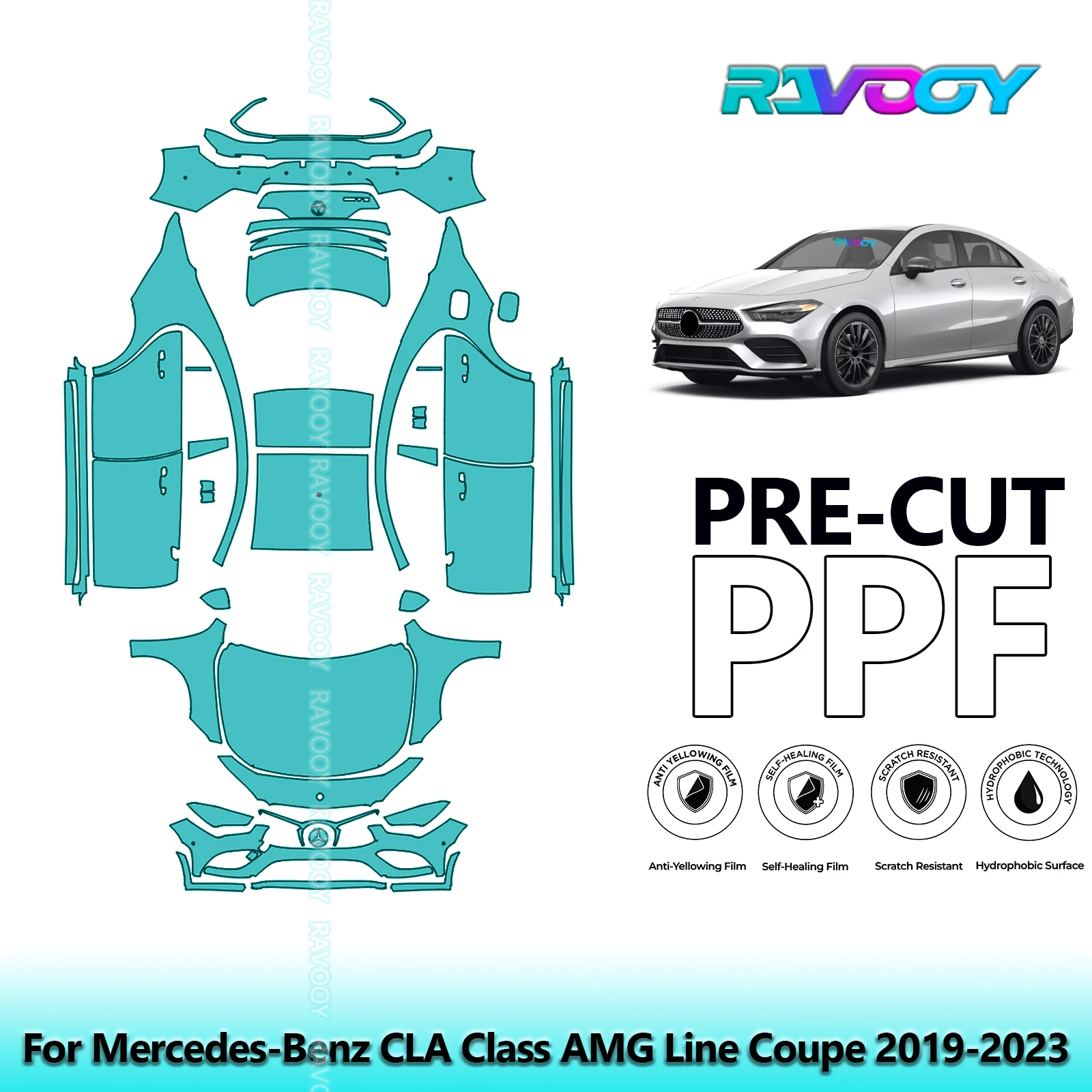 For Mercedes-Benz CLA Class AMG Line Coupe 2019-2023 Full Body 8.5Mil Pre-Cut Paint Protection Film PPF Kit | Clear/Matte/Black