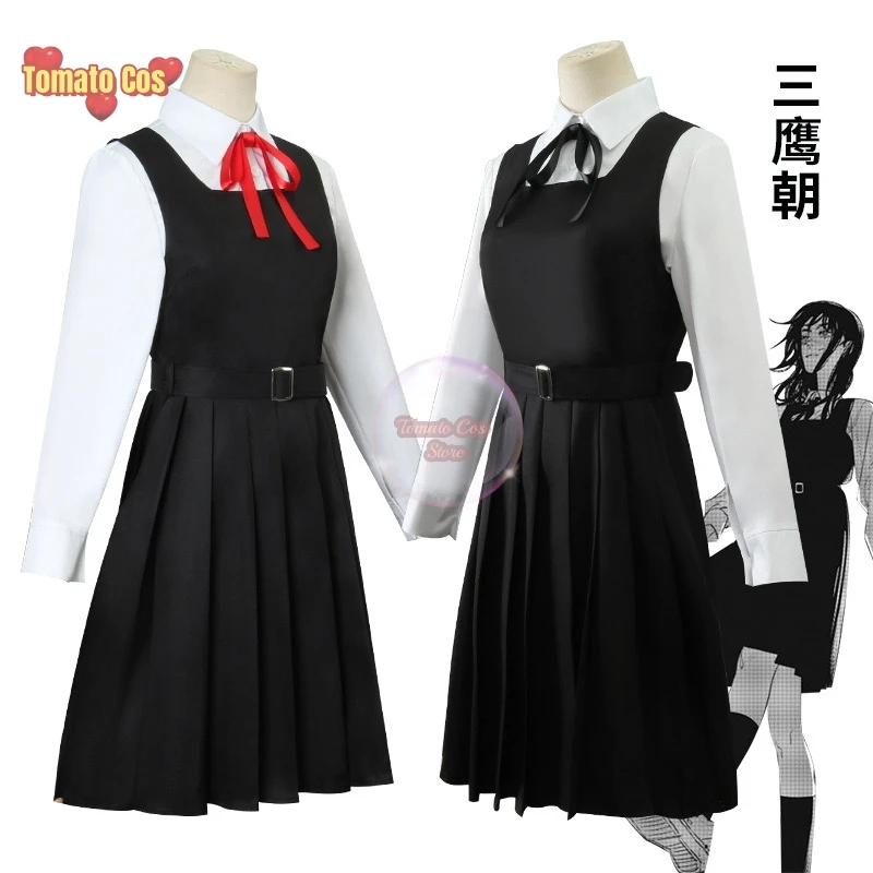 Anime Gaun Kostum Chainsaw Man Cosplay Mitaka Asa Seragam JK School Uniform Women's Shirt Uniform Dress Halloween Party Set