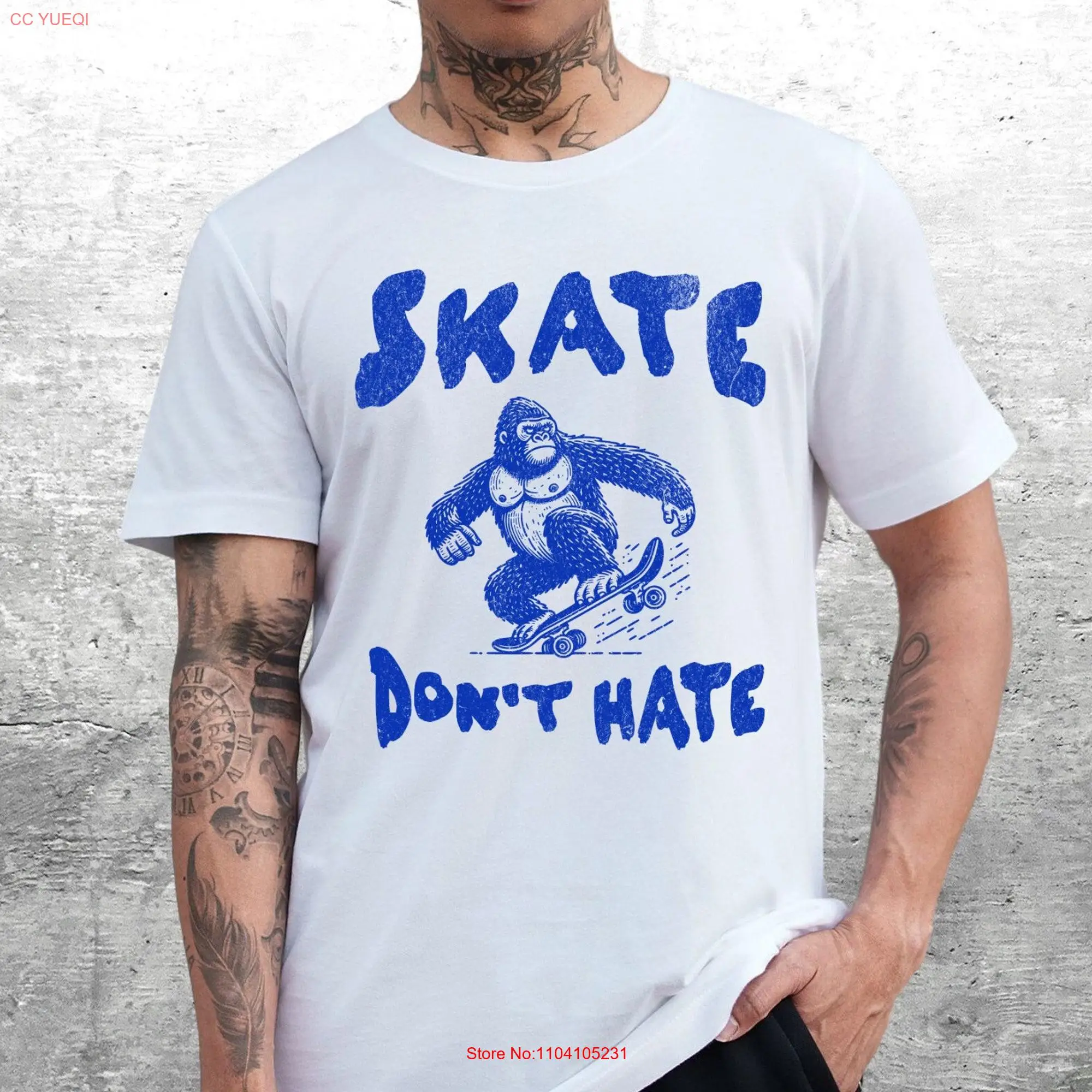 Skater T Shirt Skateboard Gorilla Skateboarder Skate Don't Hate Bella Canvas 3001 Vintage Retro Style