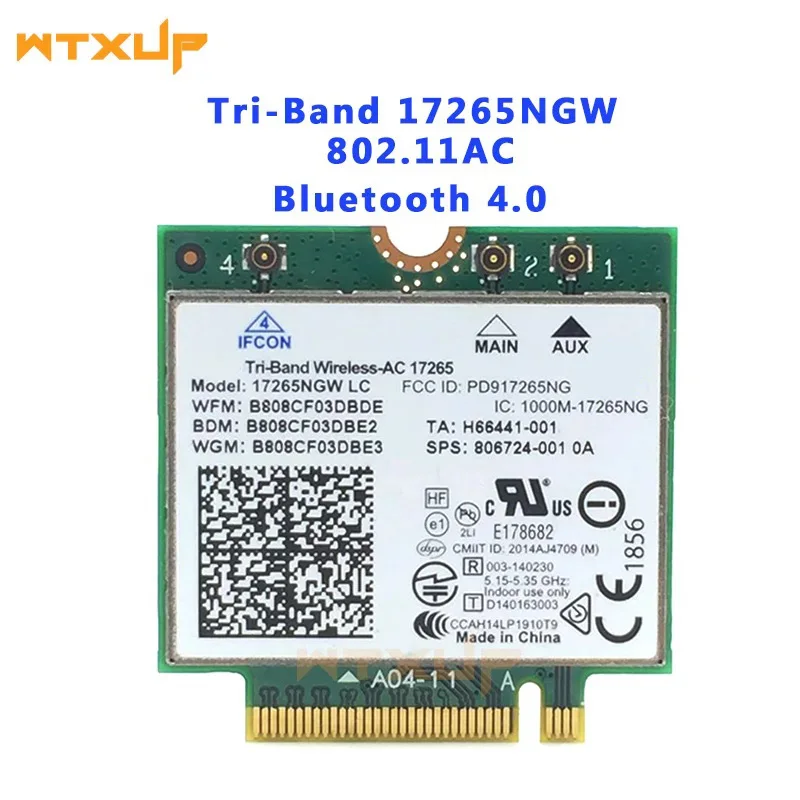 

802.11ac 802.11ad Wireless-AC 17265 17265NGW Tri Band 4.7Gbps NGFF WiFi + Bluetooth BT 4.0 Wireless Card