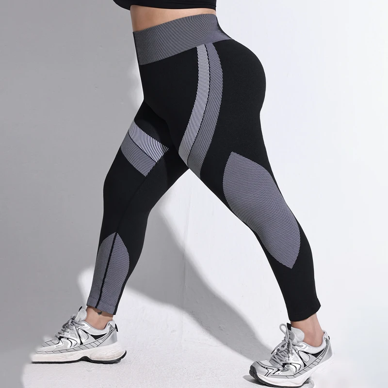 ​ ​ 2025 PLUS ขนาดเอวสูงกางเกงโยคะผู้หญิงสีบล็อก BUTT Lifting ไม่มีรอยต่อความยาวเต็ม Contrast ออกกําลังกายแฟชั่น Leggings