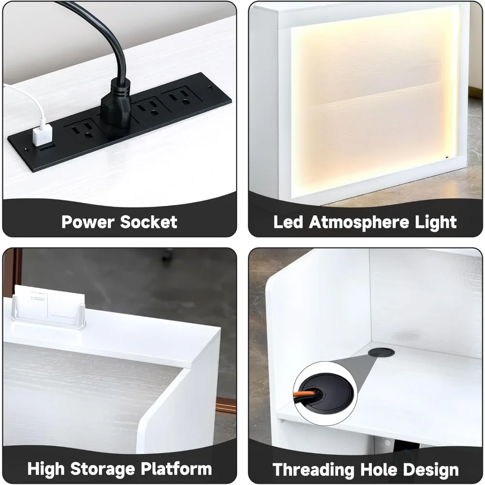 مكتب استقبال مع أضواء LED، عداد استقبال 55 بوصة حديث مع أرفف تخزين وحلقة كابل.