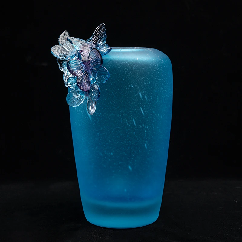%W# Luxury Crystal Blue Glass Vase Modern Art Deco Crystal Vase, Table Decoration Vase