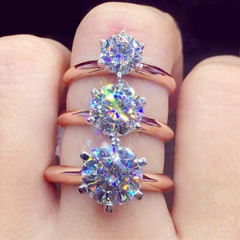 IOGOU D 모이사나이트 반지, 다이아몬드 약혼 반지, 인증서 포함, 3ct 솔리테어, 2ct, 14k 로즈 골드 반지