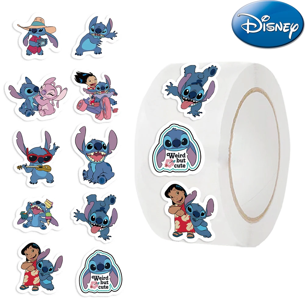 

500pcs/Roll Funny Disney Anime Stitch Stickers Cartoon Sealing Decal DIY Laptop Suitcase Phone Sticker Decor Kid Reward Gift Toy