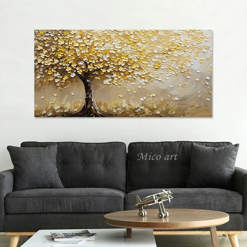 

Gold Foil Painting Frameless Large Contemporary Tree Abstract Acrylic Hand Drawing Art Wall Canvas Poster Thick Textured Picture