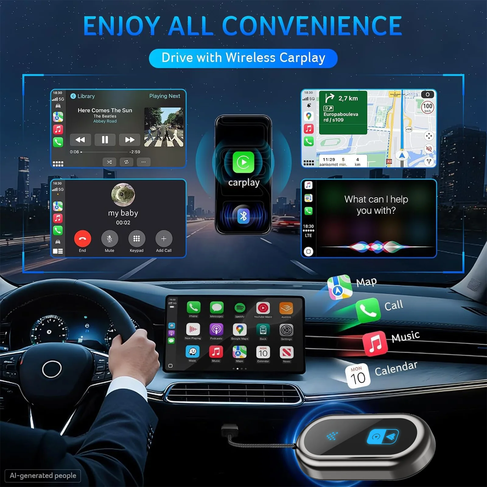 2026 Newest Wireless Car Play Dongle, Wired to Wireless Adapter, Works with Apple CarPlay & Android Auto, Quick Auto Connection
