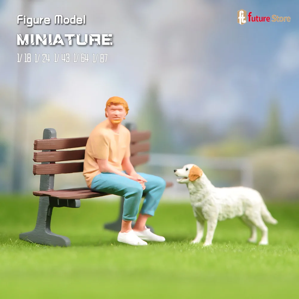 

Miniatures Figure 1/87 1/64 1/43 1/24 1/18 Sitting Posture Curly Haired Man Mini Figurines 3D Doll Model Scene Props Display Toy
