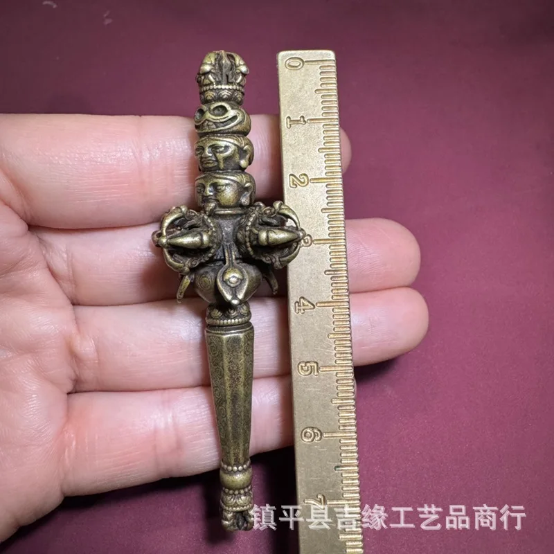 Brass -style cross-shaped vajra scepter, Nepalese celestial staff, collectible art craft, Tibetan bronze artifact