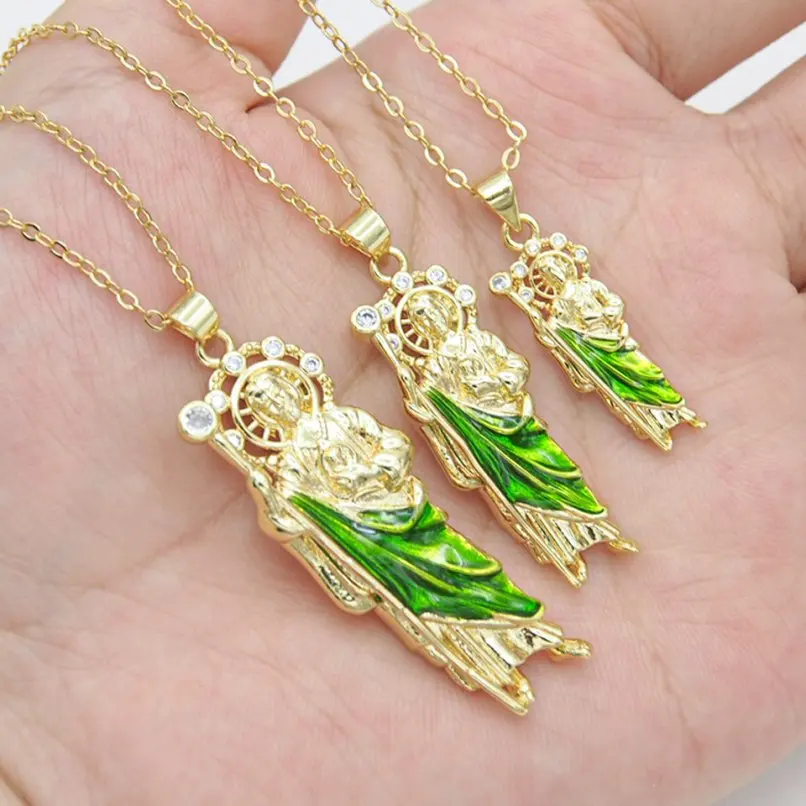 

Invisible Setting Gold Color Cubic Zirconia Chain Necklace Copper Enamel St Jude 18+2inch Jewelry For Women