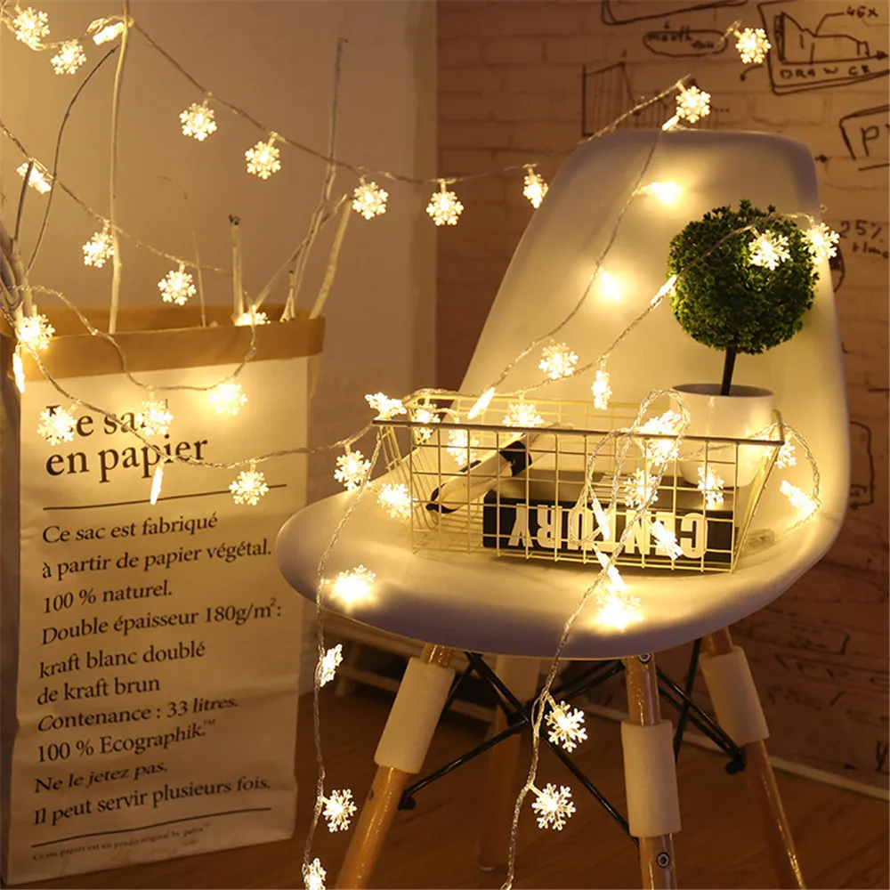 USB/Battery Powered 3/6/10M LED Snowflakes String Luz Ao Ar Livre Natal Garland Holiday Fairy Lights para Festa Decoração de Casa