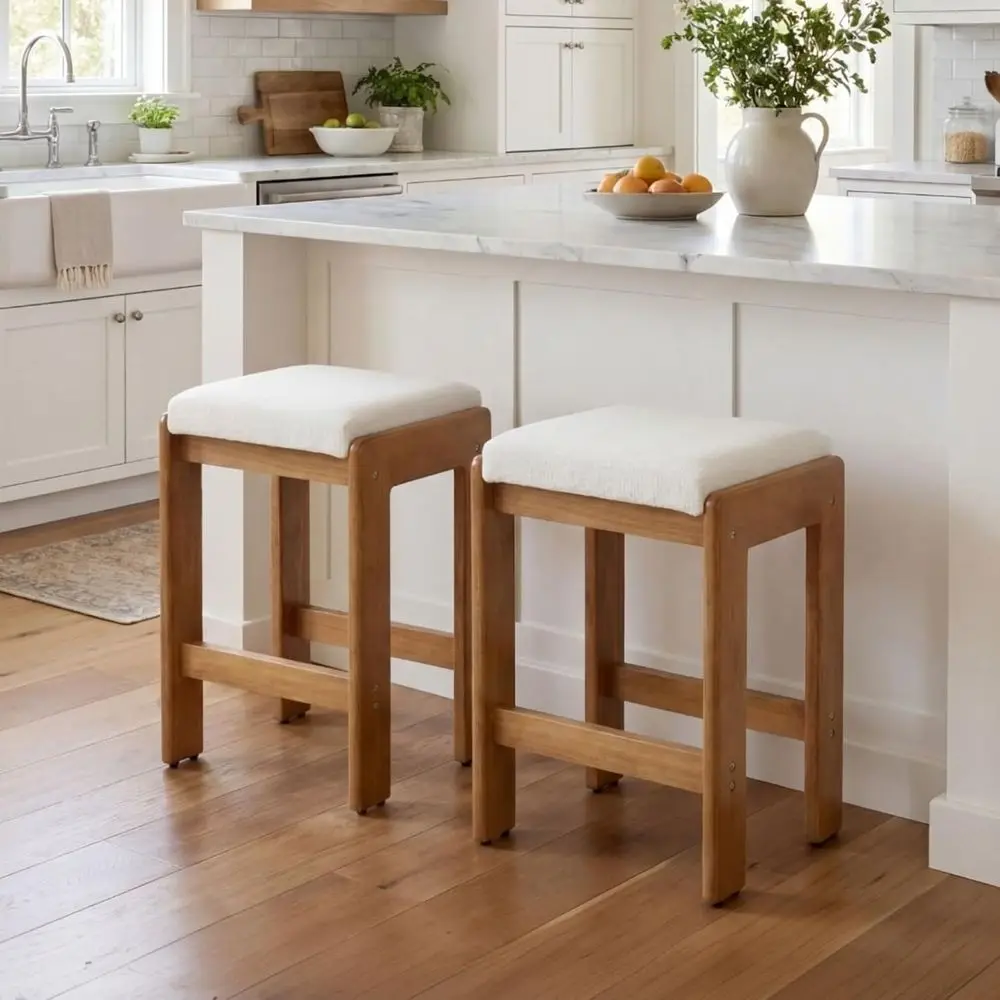 

27 Inch Wooden Bar Stools Set of 2, Back Counter Height Stools with Fabric Upholstered Cushion, Wooden Stool Chair for Kitchen I