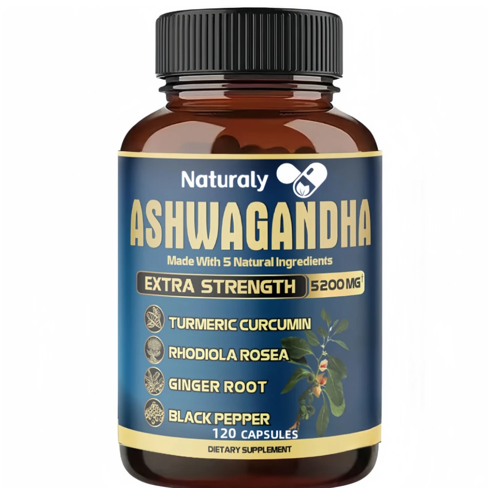 Ashwagandha Capsules 5200 mg Stress Mood Support Formula for Relaxation, Energy and Focus, 120 Vegetarian Capsules