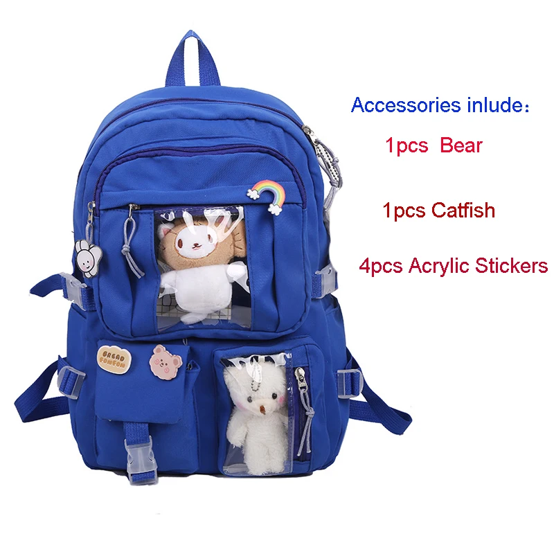 Large-capacity Cute Women Multi-Pocket Nylon Backpack Ins Junior High School Student School Bag Female Girl Backpack Laptop Book