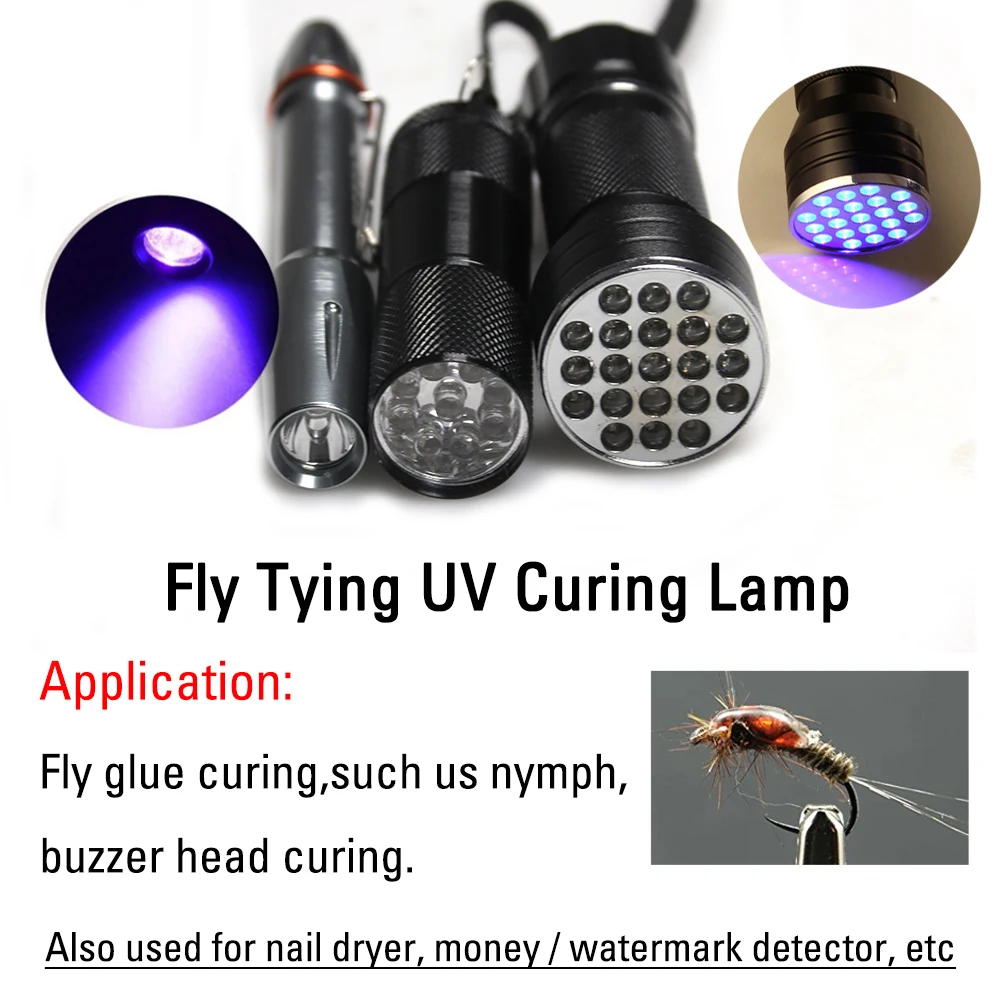 ICERIO Fly Tying UV Light Ultraviolet Flashlight 9/21 LED Universal UV Glue Cure Light Torch For Epoxy Buzzer Flies Curing Tools