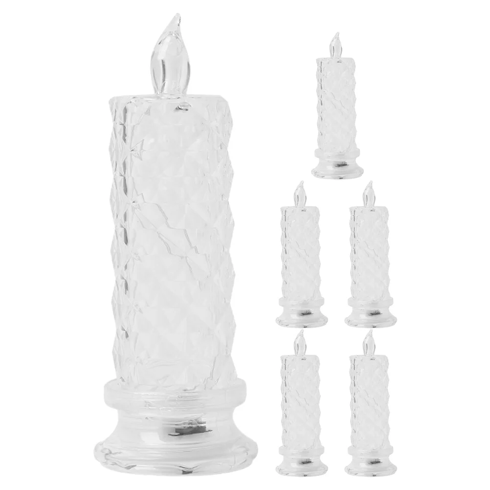 6pcs Led Led Candlesticks Light Clear Crystal Decorative Night Light For Wedding Party Home Desktop Lamp Ornament