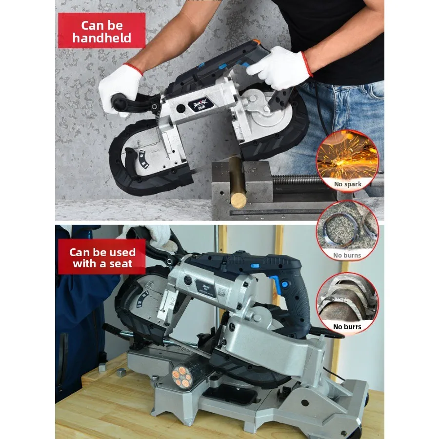Multifunctional Band Saw Handheld Metal Cutting Machine Tools Small Horizontal Sawing Machine Continuously Variable Speed