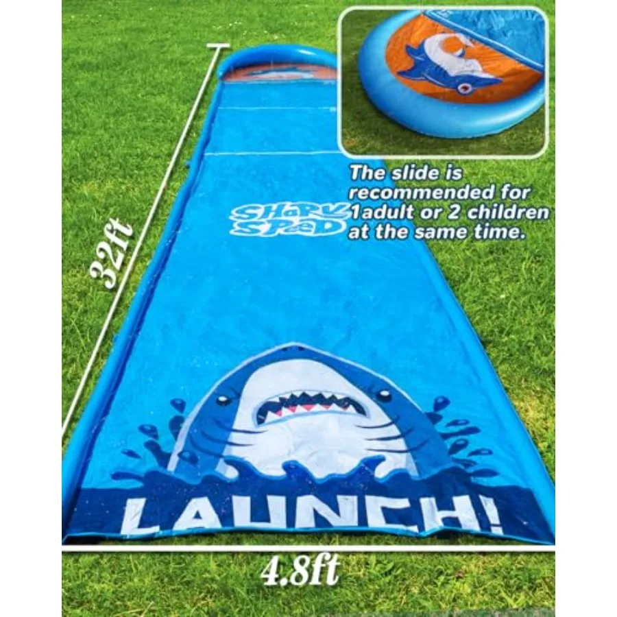 Backyard summer outdoor water slide for kids and adults, PVC material, blue and yellow, 32FT slip and water slide with sprinkle