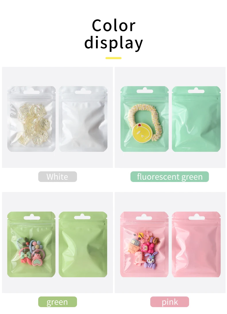 50 Stück holografische, transparente, bunte Kunststoff-Mylar-Beutel, Aufbewahrungsbeutel für Haarschmuck, Warenverpackung, selbstdichtende Beutel – Detail 6