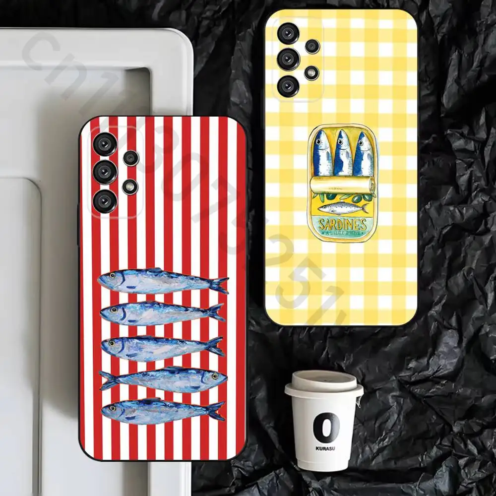 

Retro Sardine Fish Pattern Phone Case For Samsung S9,S10,S20,S10,S21,S25,S24,S23,Ultra,FE,Plus,Lite,Soft Silicone Black Cover