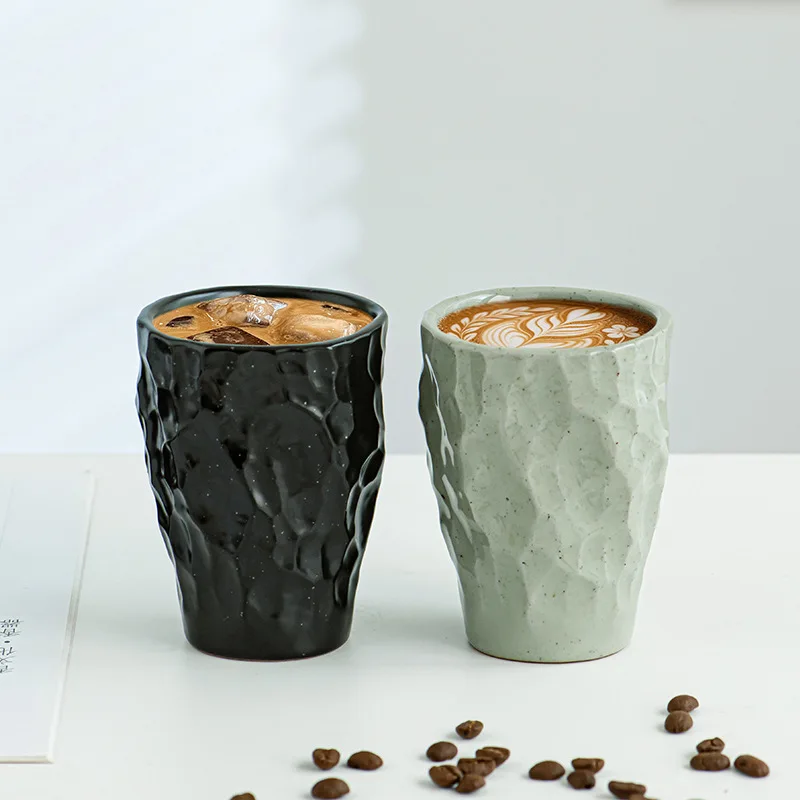 Handcrafted Design Wrinkled Coarse Pottery Coffee Vintage Latte Art Concentrated Ceramic Tea Cup For Home And Commercial Use Ins