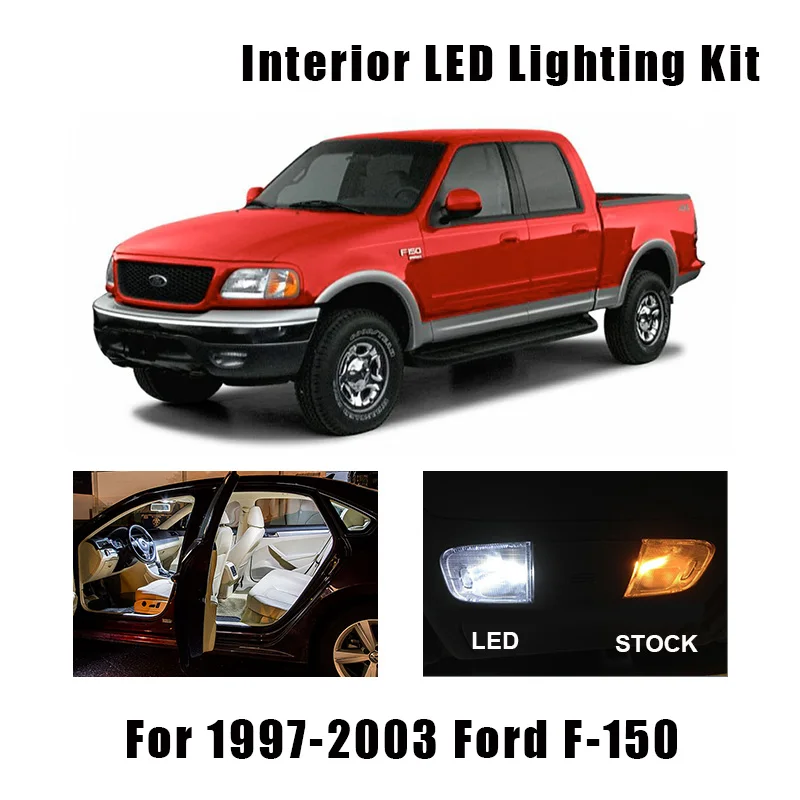 10 Bulbs White Interior LED Car Map Dome Light Kit Fit For 1997-2000 2001 2002 2003 Ford F-150 F150 Courtesy Step License Lamp