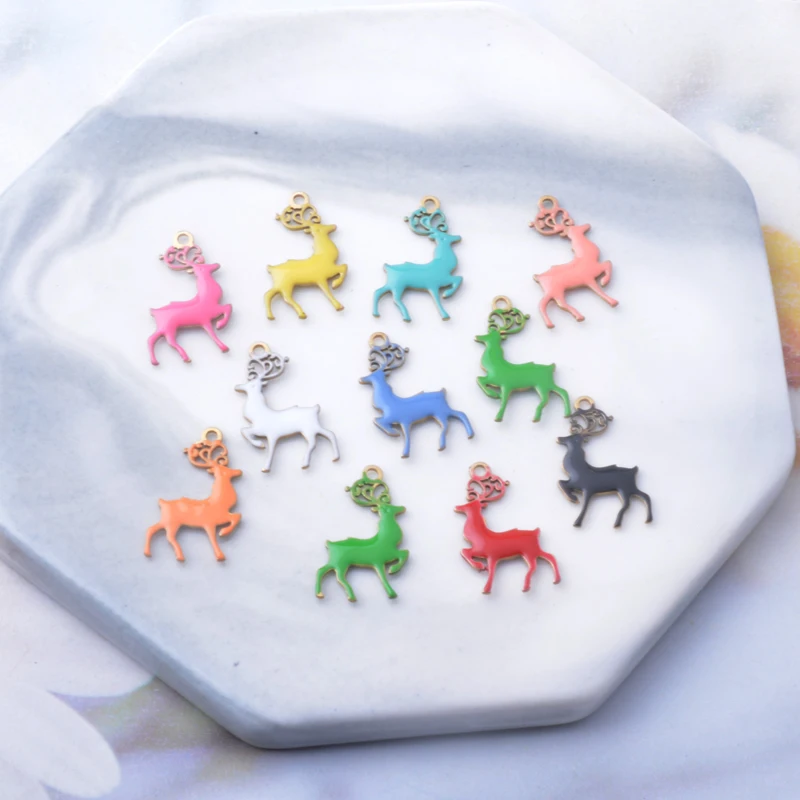 20pcs  Christmas Reindeer Charms Copper Enamelled Two-sided Dripping oil Elk DIY Noel present Pendant DIY Jewelry Accessories