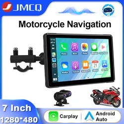 Jmcq-オートバイのCarplayスクリーン,DVRダッシュボードカメラ,タッチ可能なipsモニター,ワイヤレス,Android,自動2カメラ,防水レコーダー,7インチ