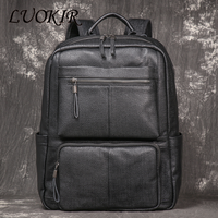 LUOKIR Men's Genuine Leather Backpack Business Travel Bag Top Layer Cowhide Travel Backpack Bison Pattern Laptop Bag School Bag