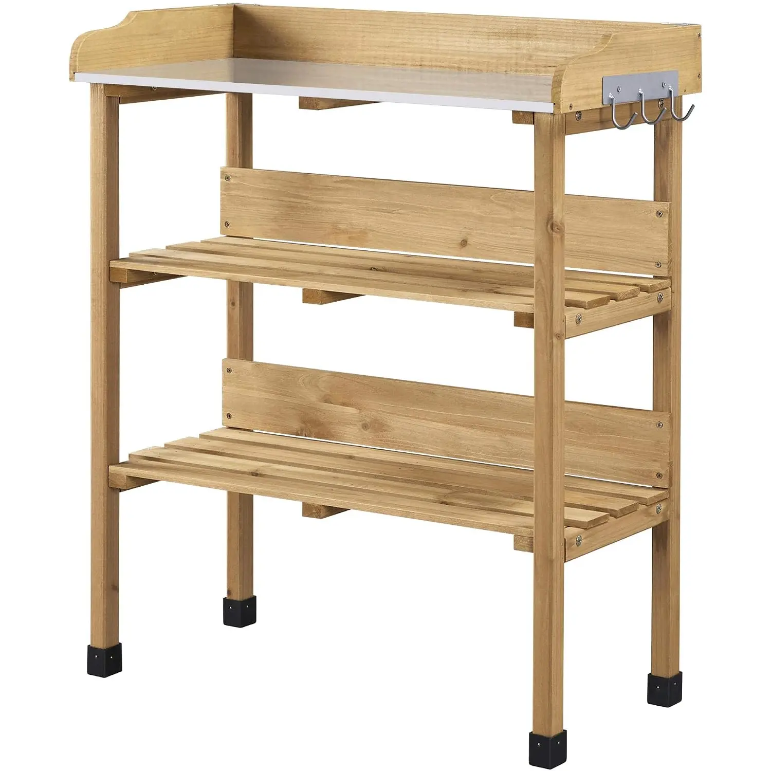 Potting Bench, Metal Top Garden Table for Outdoors,Natural Wood, Customized