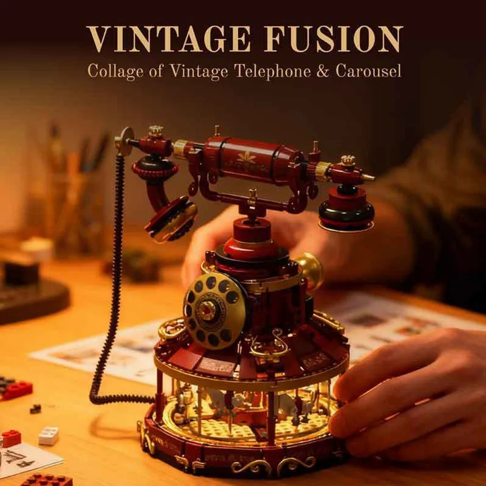 

Ретро-телефон, светящийся LED-подсветкой, конструктор-карусель, винтажный классический креативный декор, модель из кирпичиков, набор для сборки, игрушка, подарок для взрослых и детей, 1130 деталей