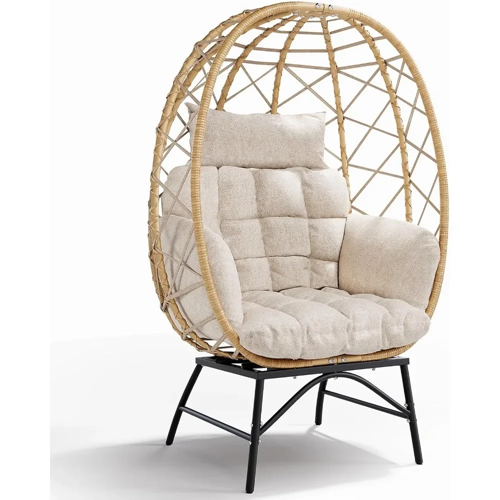 

Egg Chair Outdoor, Indoor Oversized Rattan Patio Lounge Chairs with Cushion for Backyard, Living Room,Steel Frame,480lb Capacity