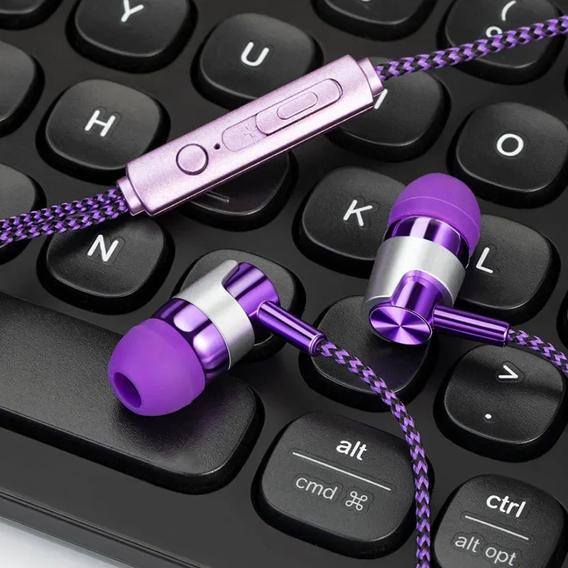 3.5mm In-Ear Stereo Earbuds Headphone Wired Nylon Weave Cable Earphone Headset With Mic For Phones Tablet Laptop Universal