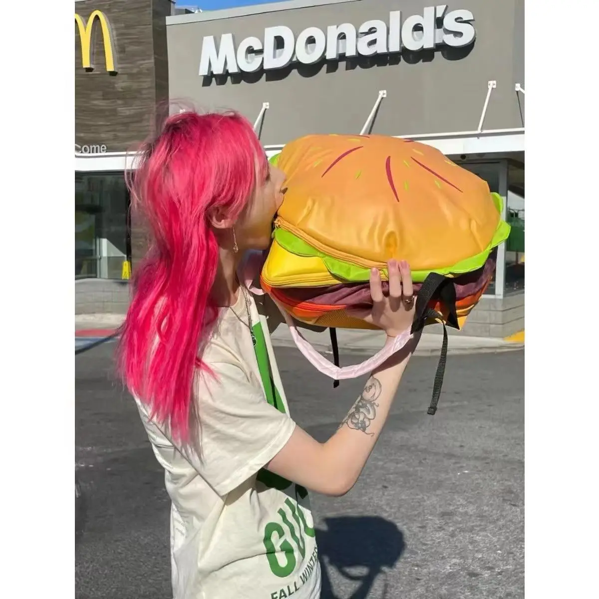 PU Cheeseburger Backpack Sudent Large Capacity Bag Casual Backpack Cute Hamburger Daypack for Sudent Traveling Shopping Vacation