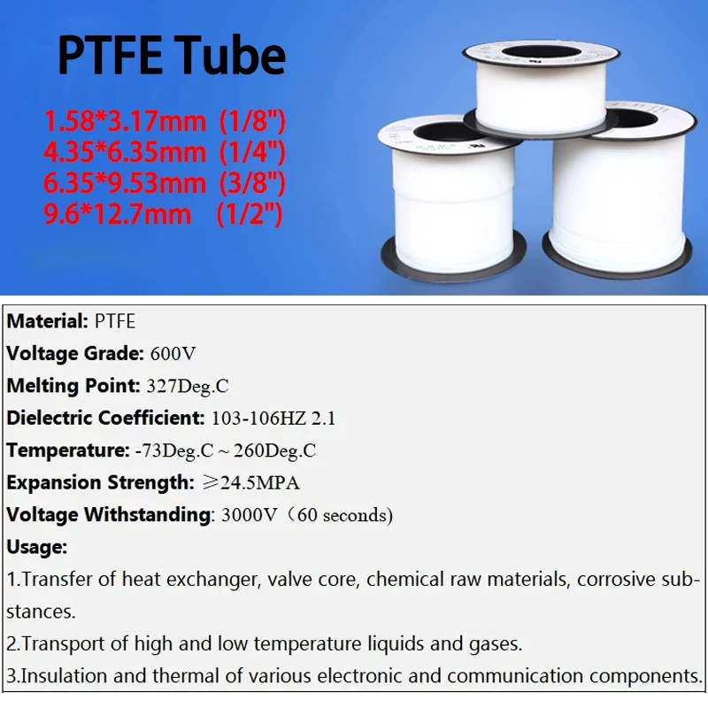 1~10m PTFE Tube 1/2