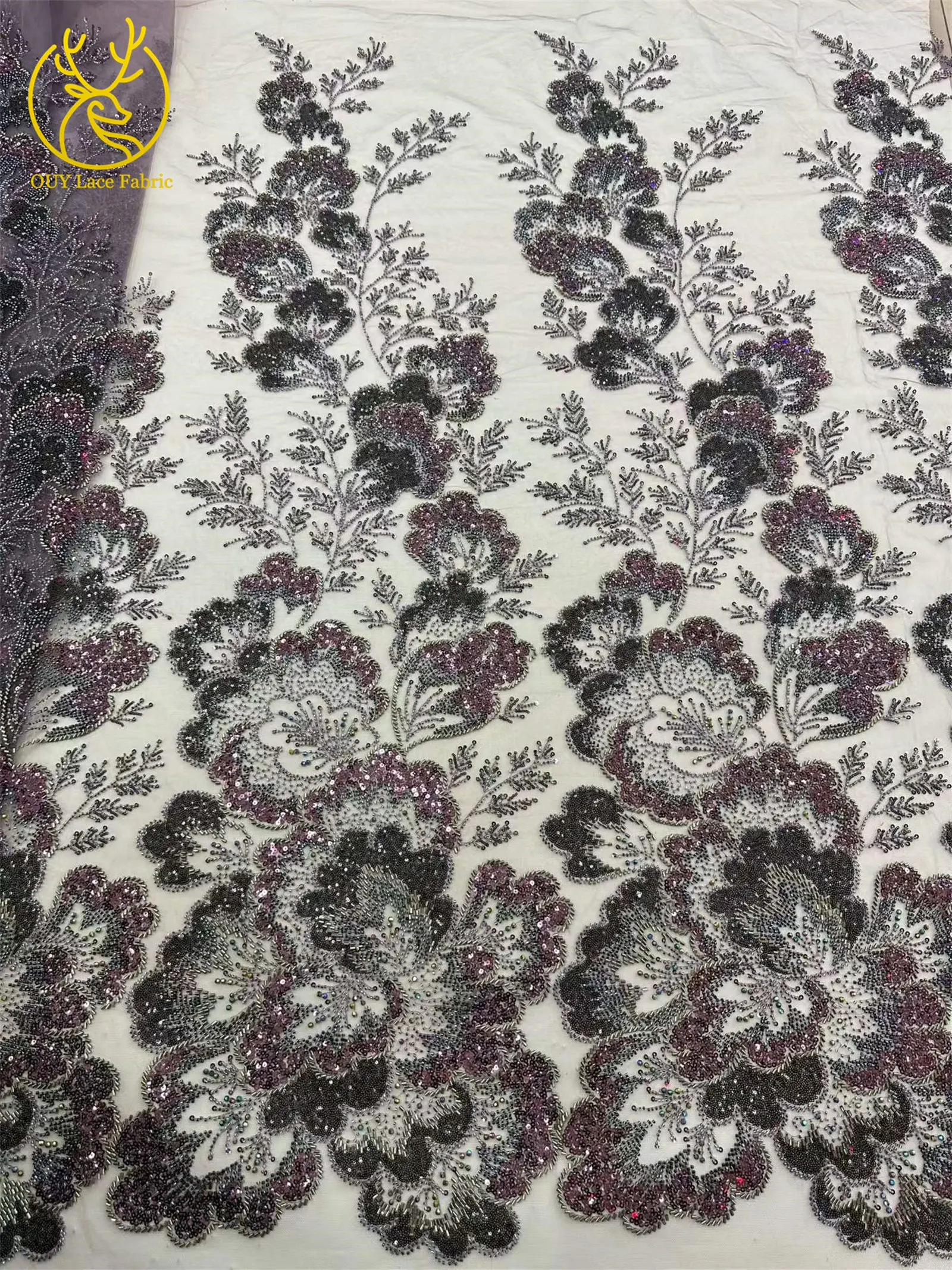 Afrikanischer Brautkleidstoff mit Perlen und Spitze 2026 Luxuriöse Nigerianische Stickerei Pailletten-Spitze Französische Tüllspitze für Brautkleider – Detail 8