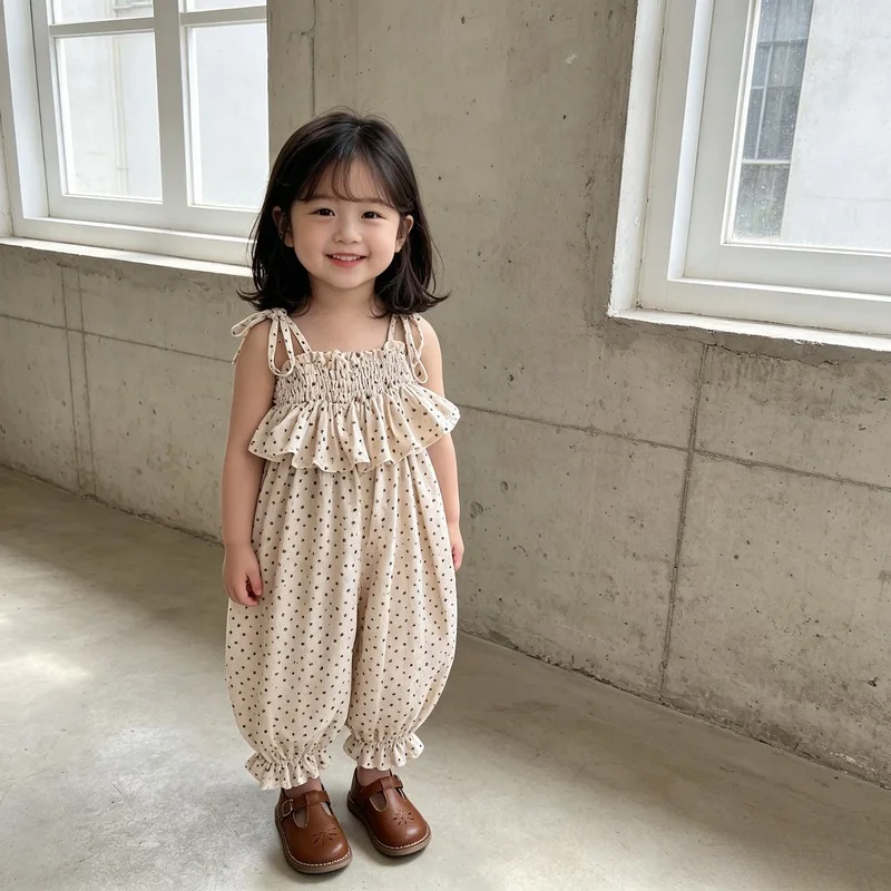 2026 Summer New Children Overalls Cotton Girls Floral Sling Trousers Kids Jumpsuit Baby Casual Strap Pants Toddler Clothes